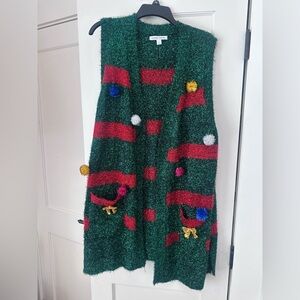 LIKE NEW CELEBRATE TOGETHER 2X PLUS SIZE TINSEL CHRISTMAS TREE VEST UGLY SWEATER